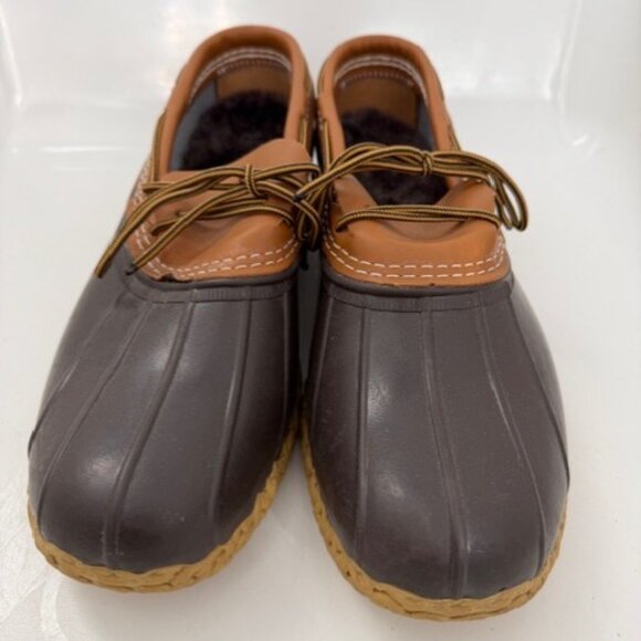 LL Bean Original Bean Boots Rubber Duck Mocs Brown and Tan Leather Sz 13W - Picture 3 of 14